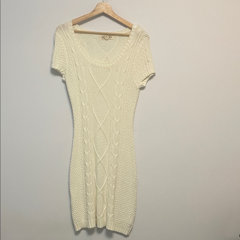 Cream Knit Short Sleeve Dress